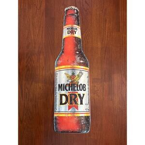 Michelob Dry Tin Metal Wall Sign Beer Bottle Vintage Large 8.5x30